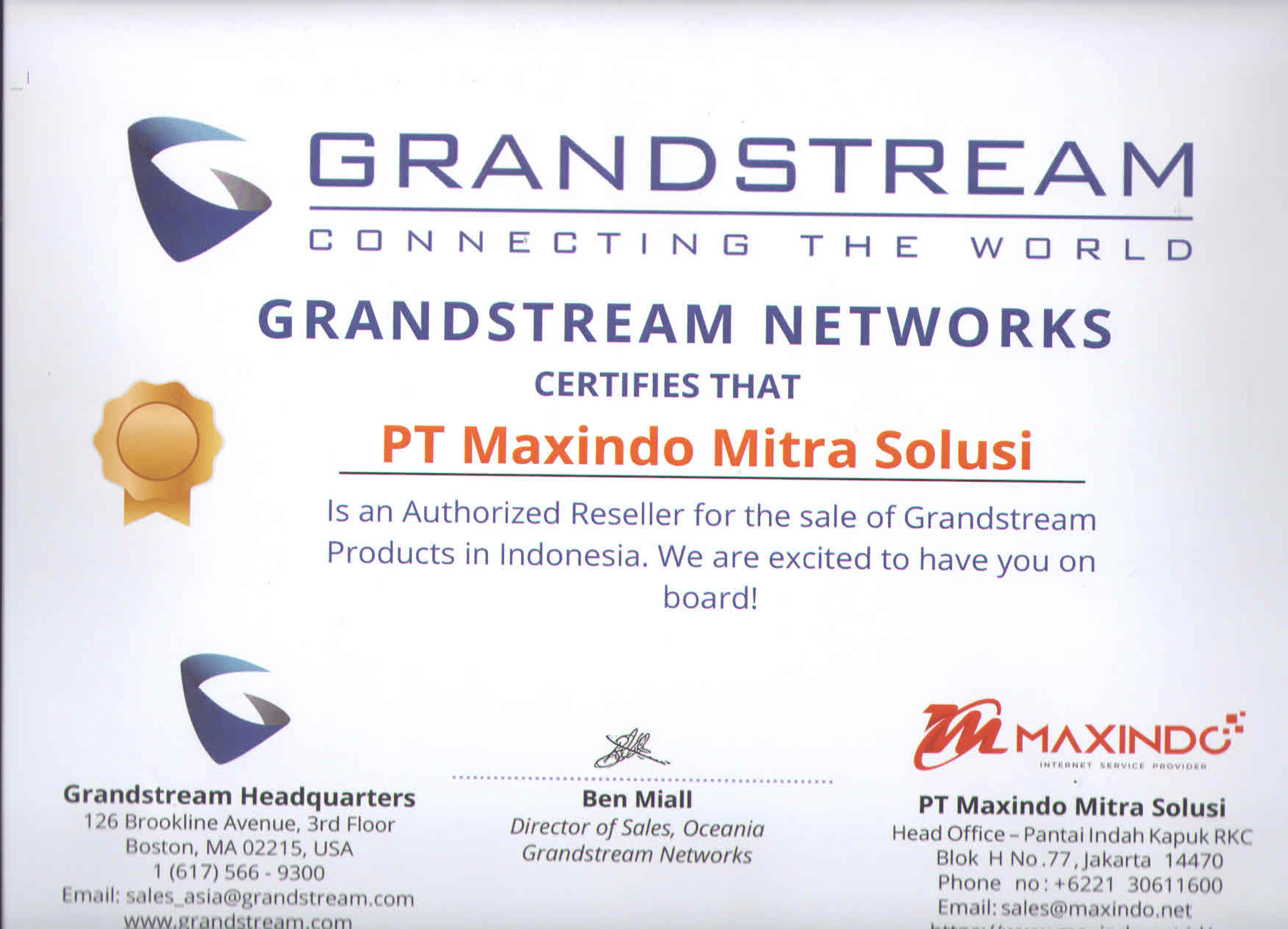 PT Maxindo meraih sertifikasi Grandstream Networks
