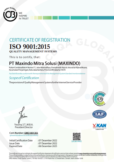 PT Maxindo meraih sertifikasi ISO 9001:2015